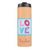Mooie liefdesstempel op een perzikachtergrond thermosbeker (Voorkant)