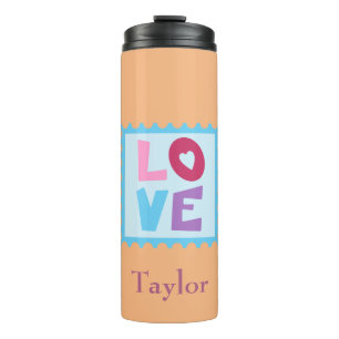 Mooie liefdesstempel op een perzikachtergrond thermosbeker