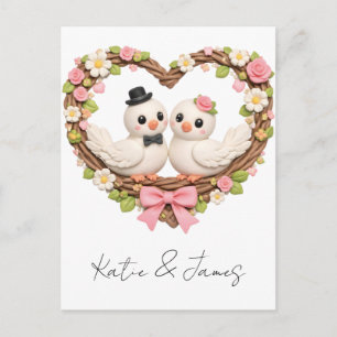 Mooie Liefdesvogels in Hartvormige Bloemenkrans Briefkaart