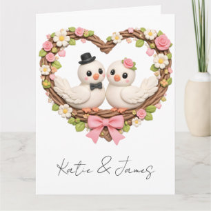 Mooie Liefdesvogels in Hartvormige Bloemenkrans Kaart