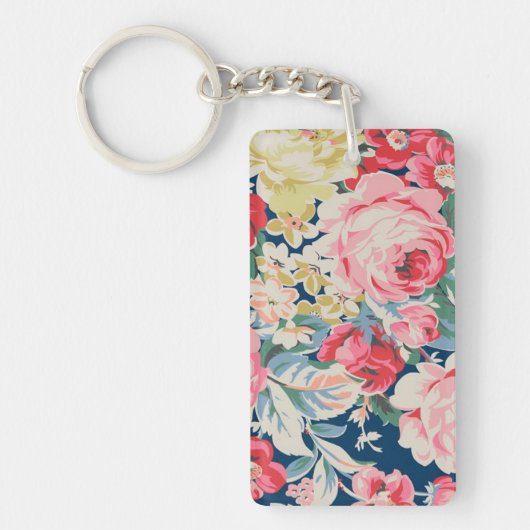 Mooie Lieve Moderne Bloeiende Bloemen Sleutelhanger (Voorkant)