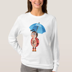 Mooie Lieveheersbeestje Blauwe Paraplu Regenlaarze T-shirt