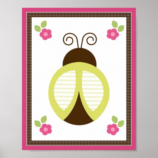 Mooie Lieveheersbeestje en Bloemen Kinderkamer Kun Poster (Voorkant)