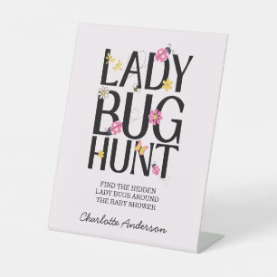 Mooie Lieveheersbeestje Roze Meisje Baby Shower Reclamebord Met Voetstuk