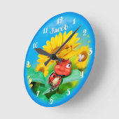 Mooie lieveheersbeestje slapend op zonnebloemen. M Ronde Klok (Hoek)