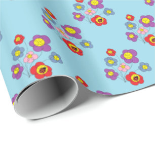 Mooie lieveheersbeestjes en bloempatroon blauw cadeaupapier