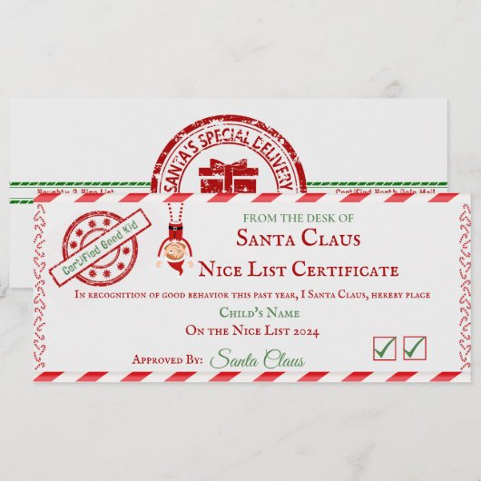 Mooie Lijst Certificaat Feestdagenkaart (Voorkant / Achterkant)