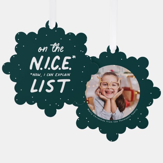 Mooie lijst grappige foto's met groene kerst ornament kaart (Voorkant / Achterkant)