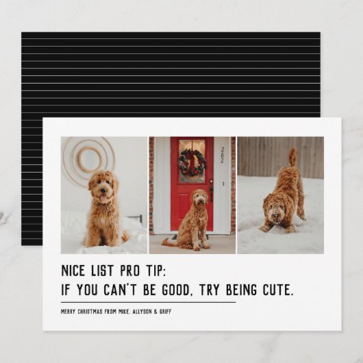 Mooie lijst met drie foto's met zwarte kerst feestdagenkaart (Voorkant / Achterkant)