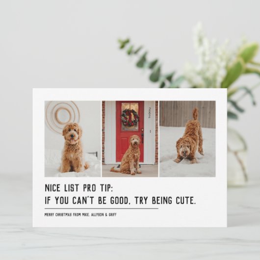 Mooie lijst met drie foto's met zwarte kerst feestdagenkaart (Staand voorkant)