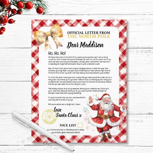 Mooie lijstbrief van Santa voor Kind Naam Kerst