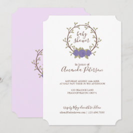 Mooie lila bloemenkrans baby shower kaart