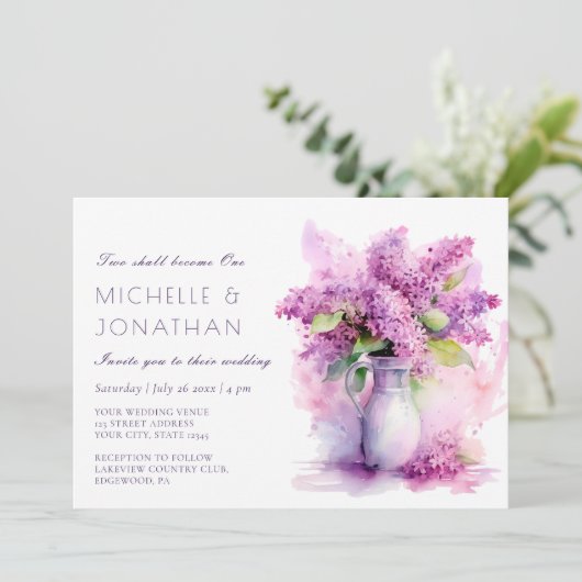 Mooie Lila Floral Christelijke Bijbelbruiloft Kaart (Staand voorkant)