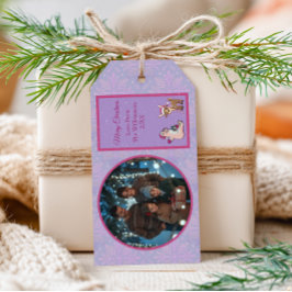 Mooie lila herten- en ijsberen kerstcadeaubijlage cadeaulabel