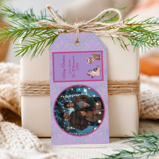 Mooie lila herten- en ijsberen kerstcadeaubijlage cadeaulabel