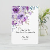 mooie lila paarse bedankkaart save the date (Staand voorkant)