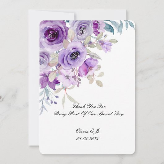 mooie lila paarse bedankkaart save the date (Voorkant)