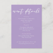 Mooie Lila Paarse bruiloft evenementendetails Informatiekaartje (Voorkant)