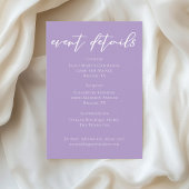 Mooie Lila Paarse bruiloft evenementendetails Informatiekaartje