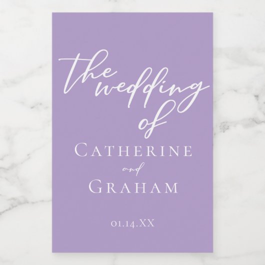 Mooie Lila Paarse bruiloft gepersonaliseerde mini Wijn Etiket (Enkel label)