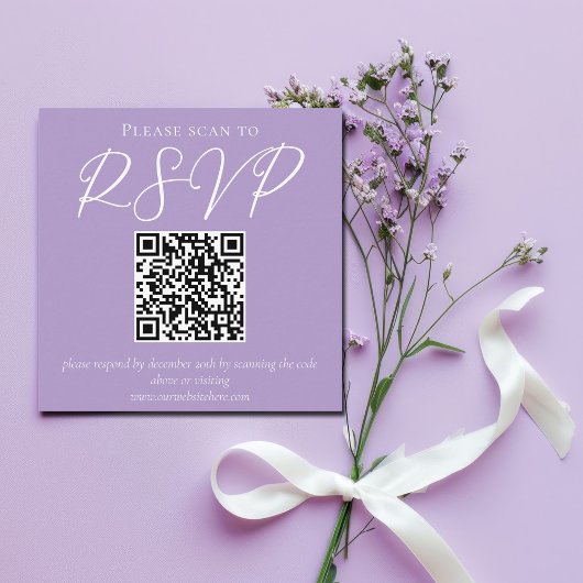 Mooie Lila Paarse witte bruiloft QR-code RSVP Informatiekaartje