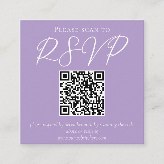 Mooie Lila Paarse witte bruiloft QR-code RSVP Informatiekaartje (Voorkant)