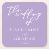 Mooie Lila Paarse witte gepersonaliseerde bruiloft Kartonnen Onderzetters (Voorkant)