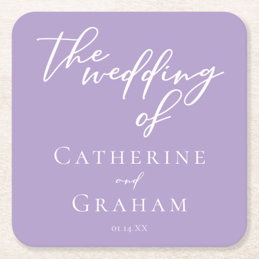 Mooie Lila Paarse witte gepersonaliseerde bruiloft Kartonnen Onderzetters (Voorkant)