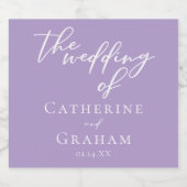 Mooie Lila Paarse witte gepersonaliseerde bruiloft Sparkling Wijnetiket (Enkel label)