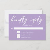Mooie Lila Paarse witte script bruiloft RSVP Kaartje (Voorkant)