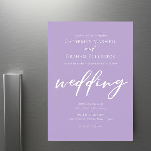 Mooie Lila Paarse witte typografie bruiloft Magnetische Uitnodiging