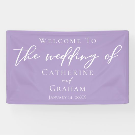 Mooie Lila Paarse witte typografie bruiloft Spandoek (Horizontaal)