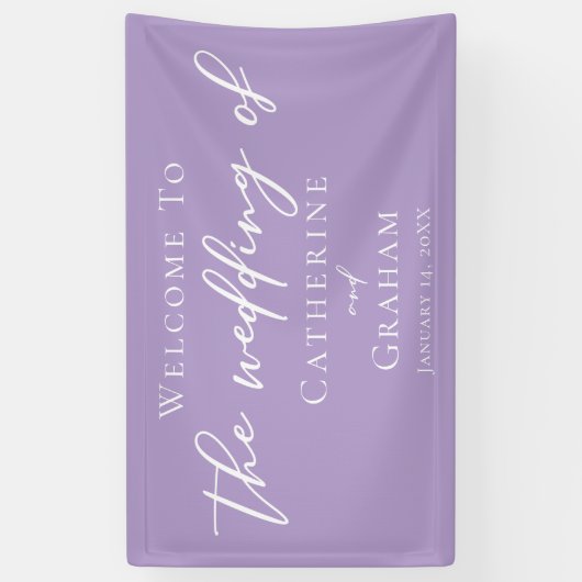 Mooie Lila Paarse witte typografie bruiloft Spandoek (Verticaal)