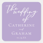 Mooie Lila Paarse witte typografie bruiloft Vierkante Sticker (Voorkant)