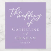 Mooie Lila Paarse witte typografie bruiloft Wijn Etiket (Enkel label)