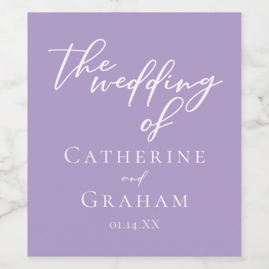 Mooie Lila Paarse witte typografie bruiloft Wijn Etiket (Enkel label)