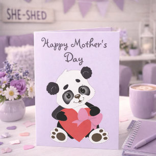 Mooie Lila Panda Moederdag Kaart