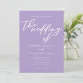 Mooie Lila witte script middag bruiloft Kaart (Staand voorkant)