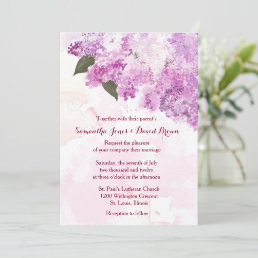 Mooie Lilacs Custom bruiloft uitnodiging (Staand voorkant)