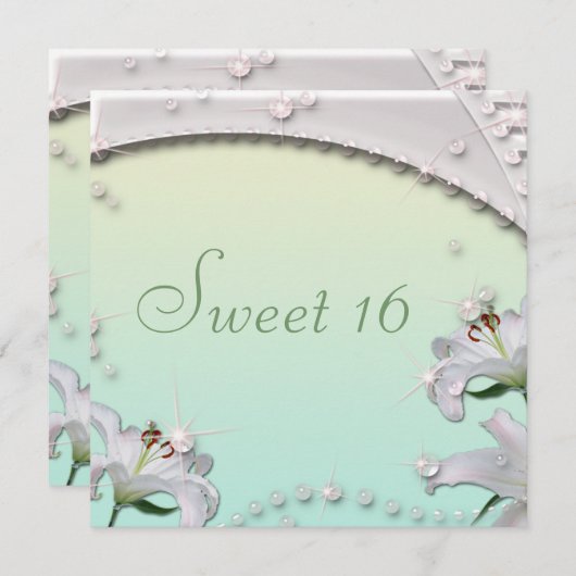 Mooie Lilies en Sparkles Mint Green Sweet 16 Kaart (Voorkant / Achterkant)
