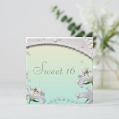 Mooie Lilies en Sparkles Mint Green Sweet 16 Kaart (Staand voorkant)