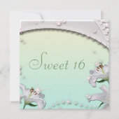 Mooie Lilies en Sparkles Mint Green Sweet 16 Kaart (Voorkant)