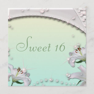 Mooie Lilies en Sparkles Mint Green Sweet 16 Kaart