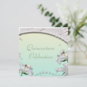 Mooie Lilies & Sparkles Mint Green Quincenera Kaart (Staand voorkant)