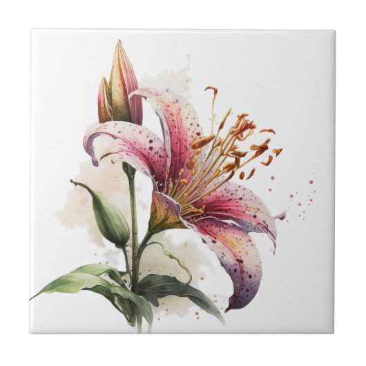 Mooie Lily  Botanische Keramische Tegel Tegeltje (Voorkant)