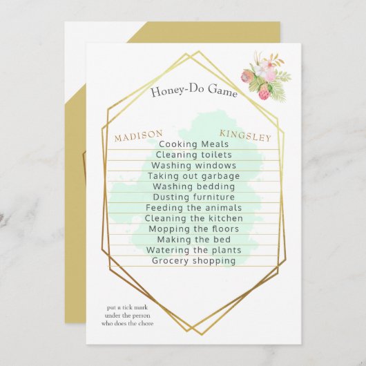 Mooie Lime Green 💚 Boho Honey-Do Game Kaart (Voorkant / Achterkant)