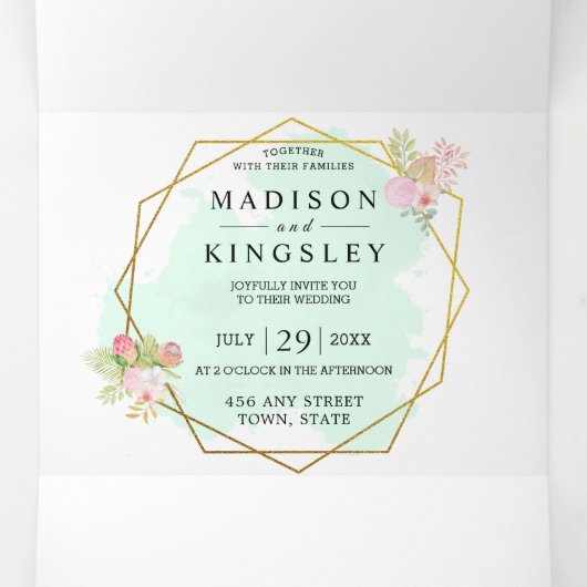 Mooie Lime Green 💚Elegante Boho bruiloft Drieluik Uitnodiging (Binnenkant midden)