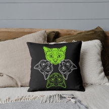 Mooie Lime Witte Katten Kop Dierenliefhebber Zwart