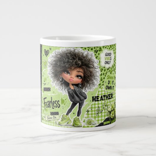 Mooie Limegroene Afro Meisje Gepersonaliseerde Mok (Voorkant)