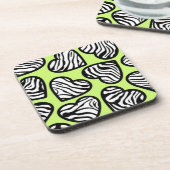 Mooie limoengroene zwart witte zebra patroon hart bier onderzetter (Linkerzijde)